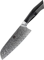 Couteau Santoku Damas 7 "(67 couches) | Xinzuo B32 | Luxe et professionnel | Acier Damas tranchant comme un rasoir | Couteau de cuisine avec lame de 18,5 cm | Poignée G10 avec mosaïque de rivets