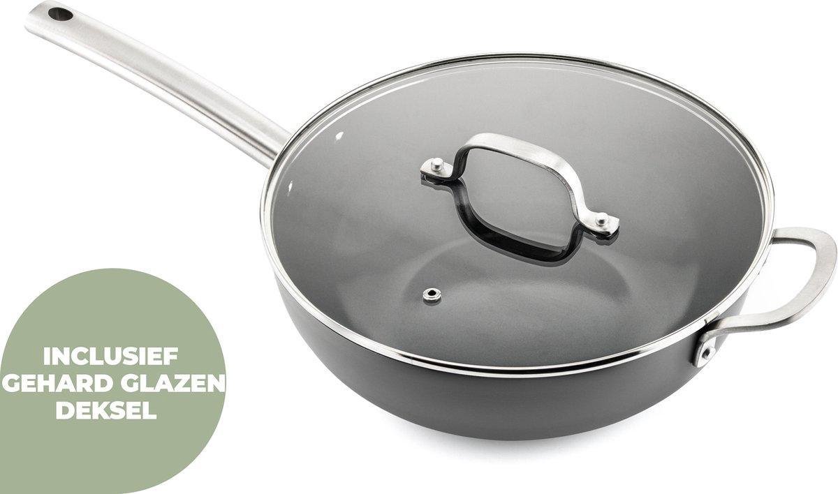 Poêle wok en céramique ISENVI Murray avec couvercle 32 CM - poignée en  acier inoxydable | bol.com