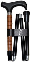 Finna wandelstok plooi- en verstelbaar, zwart houten handvat, speciale afwerking- leder, aluminium, antiblok systeem
