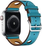 Geschikt voor Apple Watch bandje 42 / 44 / 45 mm - Series 1 2 3 4 5 6 7 SE - Smartwatch iWatch horloge band - 42mm 44mm 45mm - Fungus - Leer - Blauw - Gaatjes