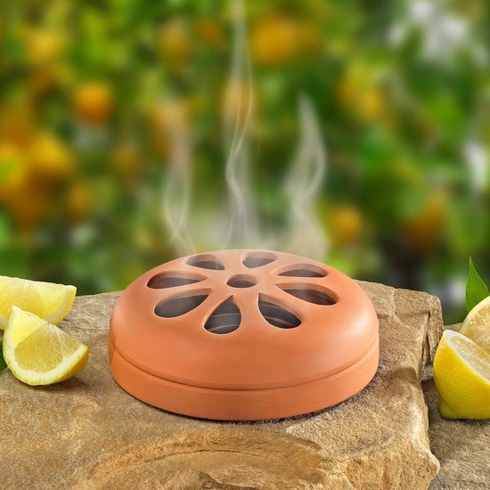 Terracotta schaal met 6 citronella ringen