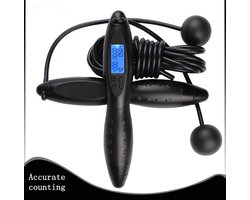 Complete Digitale Springtouw | Verstelbaar incl. verzwaarde TPE ballen | Digitaal | Automatisch Elektronisch Teller | Springtouw voor Bokstraining - Workout - Fitness – Gewichtsverlies | Indoor en Outdoor | Zwart