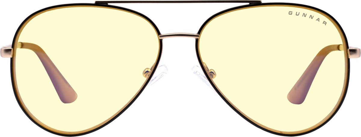 GUNNAR Gaming- en Computerbril - Maverick, Black / Gold, Amber Tint - Blauw Licht Bril, Beeldschermbril, Blue Light Glasses, Leesbril, UV Filter