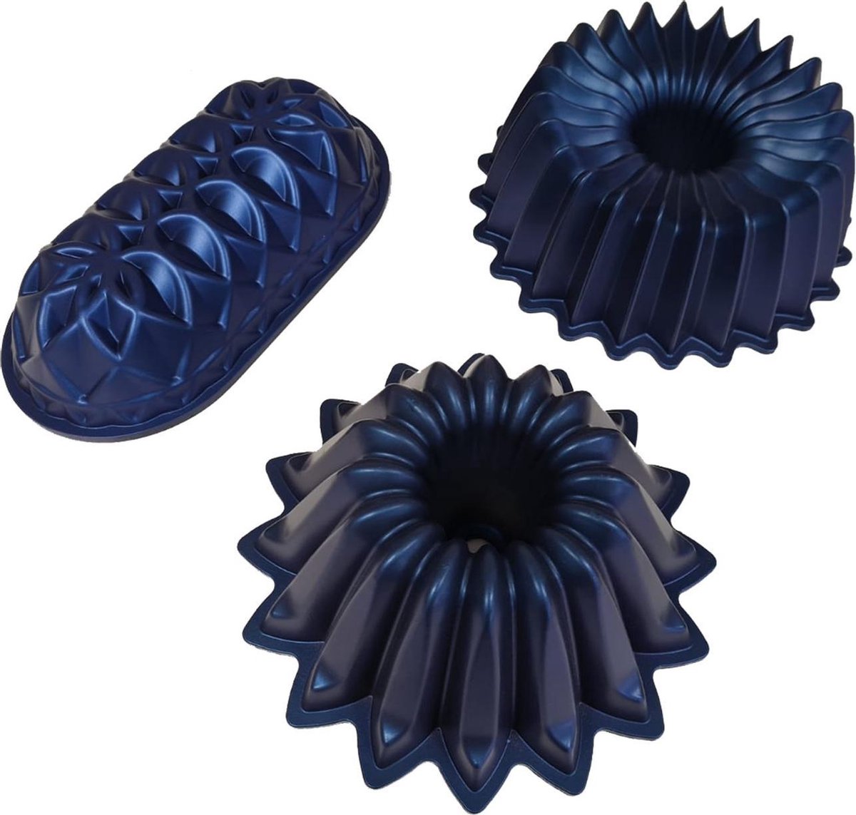GTRENDS - Driedelige Titanium Bakvormen Set- Blauw-Baton vorm - Ster vorm- Milano vorm-Cakevorm-Gebak vorm-