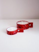 Waxinelichthouder 2 stuks | Casa di Lise | croco rood lak | Italiaans leer | lederen waxinelichthouder | Leer