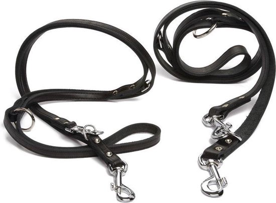 Petstore - Trainingslijn - Leiband - Hondenriem Verstelbaar - Leer - Zwart - 200cm lang x 12 cm Breed