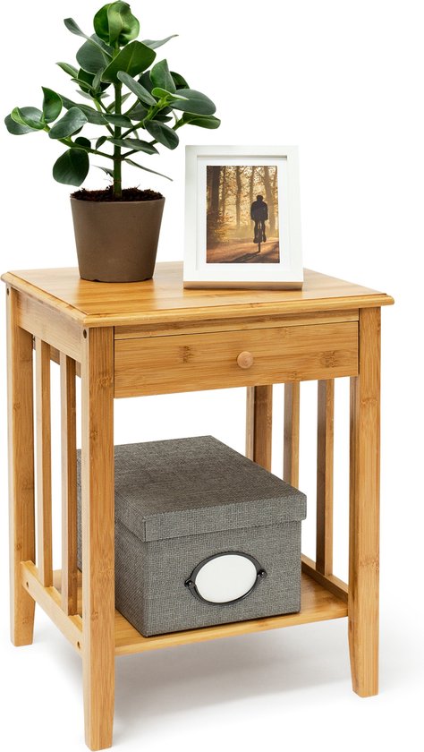 relaxdays - table d'appoint avec tiroir en bambou - table de chevet -  console de table... | bol