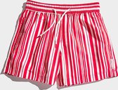 Redfeetbrothers Zwembroek heren Miami Stripes - Duurzaam - 100% Gerecycled Plastic - Rits zakken - Rood gestreept - XL