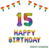 15 jaar Verjaardag Versiering Pakket Regenboog