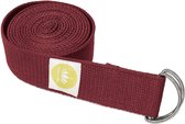 Yoga Riem Bordeaux - Wijnrood - 100% BIO katoen (KBA) - GOTS - voor betere rek - voor beginners en gevorderden - yogariem met metalen sluiting [250 x 3,8 cm] - yoga belt - yoga gor