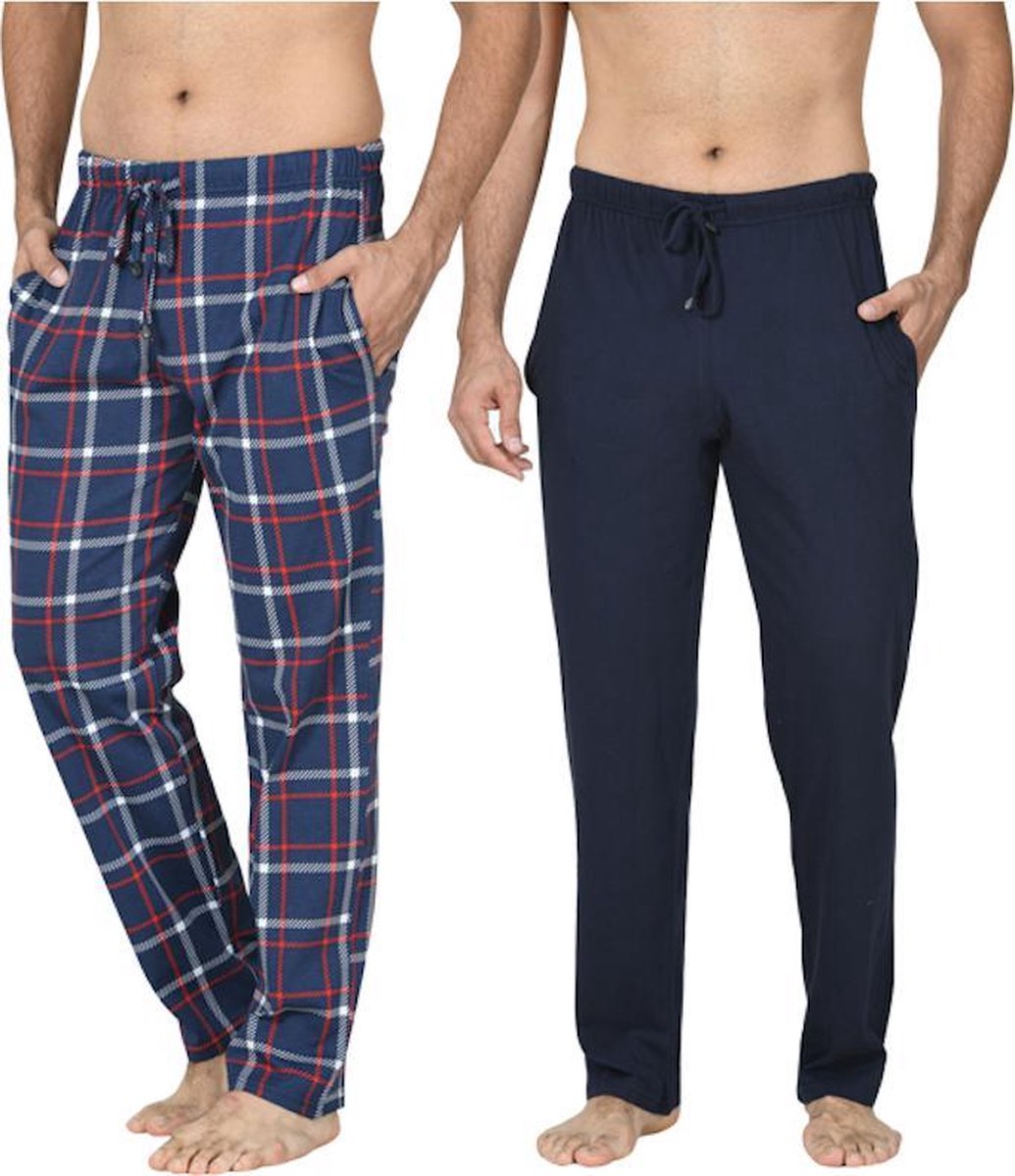 Comfort Essentials - Pyjama Heren Volwassenen - Broek - 2 Pack - Navy Geruit / Navy - L - Pyama Heren Volwassenen - Pyjamabroek Heren - Pyamabroek Heren
