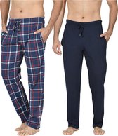 Pierre Calvini - Pyjama Heren Volwassenen - Broek - 2 Pack - Navy Geruit / Navy - L - Pyama Heren Volwassenen - Pyjamabroek Heren - Pyamabroek Heren