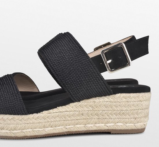 PS Poelman CETO Mesdames Faux PU Imitation Cuir Suede Sandales pour femmes avec Détail Corde et Semelle Espadrille - Zwart - Taille 38
