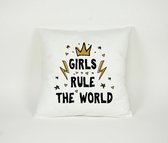 Kussensloop Girls Rule the World - Sierkussen - Decoratie - Meisjes / Kinderkamer - 45x45cm - Exclusief Vulling - PillowCity