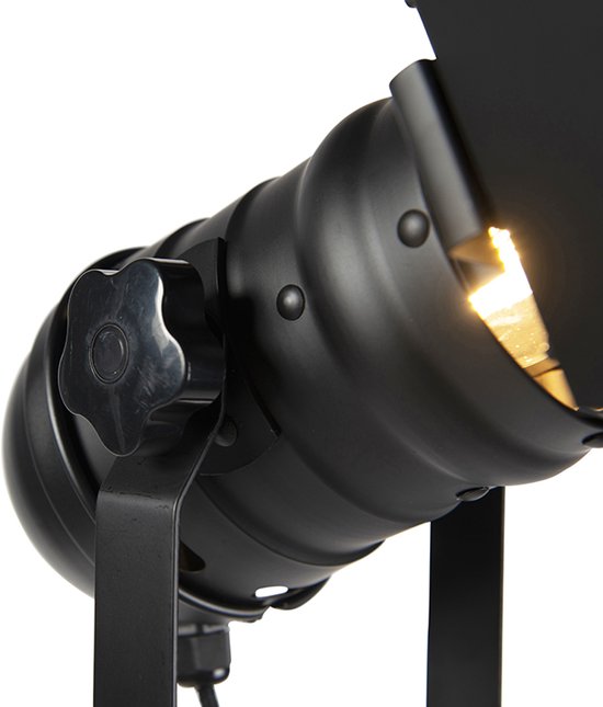 QAZQA Lampada Da Terra Industriale Nero – MOVIE – H 167 Cm – Braccio Orientabile – Attacco E27 – Per Soggiorno, Camera Da Letto O Ufficio