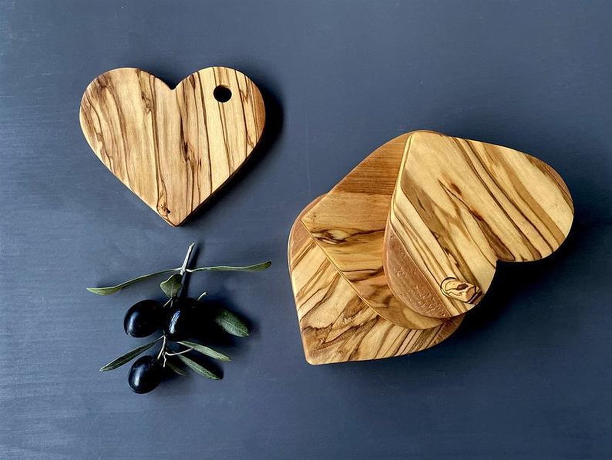 Olijf houten hartvormige onderzetter set, houten onderzetter set, handgemaakt