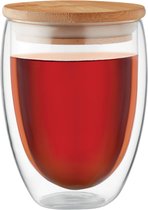 Set van 4 thee glazen incl. bamboe deksel - Inhoud 350 ml - Thee glas - Thee mok - Thee glas - Dubbelwandig borosilicaat glas - Dubbelwandige theeglazen - Dubbelwandige glazen - Dubbelwandig 