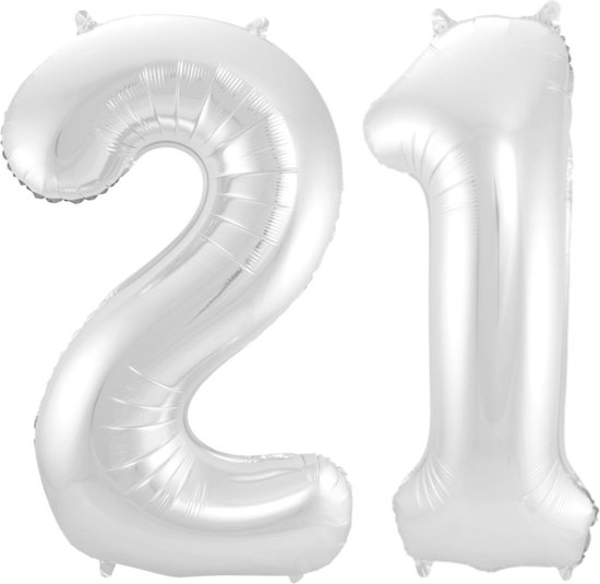 Ballon Cijfer 21 Jaar Zilver 70Cm Verjaardag Feestversiering Met Rietje