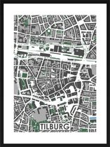 Tilburg centrum - stadskaart | Inclusief strakke moderne lijst | stadsplattegrond | poster van de stad| 40x30cm