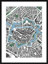 Zwolle centrum - stadskaart | Inclusief strakke moderne lijst | stadsplattegrond | poster van de stad| 40x30cm