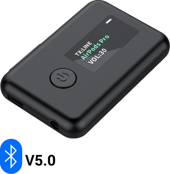 BQ5 Bluetooth Receiver Transmitter V5.0 Draadloos – Aux adapter – 2 in 1 Bluetooth Ontvanger Zender – OLED Display - Blue2Connect