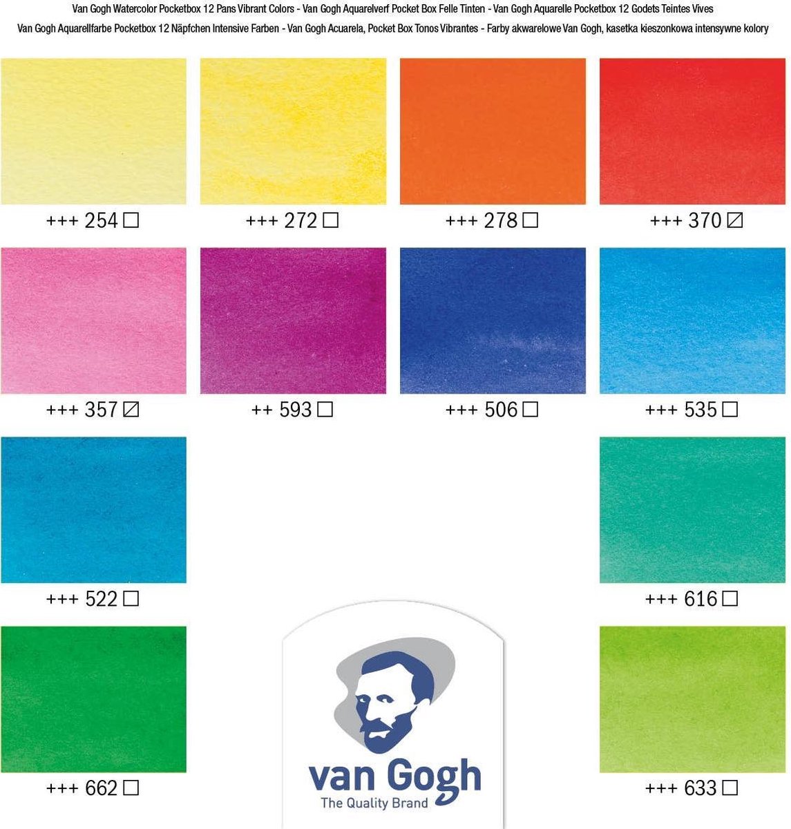 Van Gogh Aquarelverf pocket box felle tinten met 12 kleuren in halve Napjes — afbeelding 2