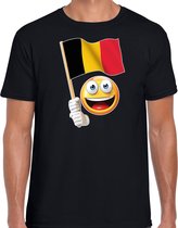 Belgie emoticon t-shirt met Belgische vlag - zwart  - heren - Belgie fan / supporter shirt - EK / WK S