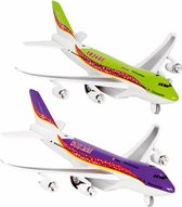 Speelgoed vliegtuigen setje van 2 stuks groen en paars 19 cm - Vliegveld spelen voor kinderen