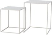 Set van 2x bijzettafels Duo vierkant metaal wit 35/45 cm - Home Deco meubels en tafels