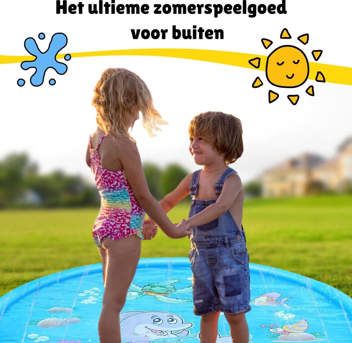 WithGoods® Waterspeelmat Met Zeedieren En Watersproeier - Vrolijke Watermat - Waterspeelgoed Voor Kinderen - Kinderzwembad - Water Speelgoed Buiten - Water Speelmat, Water Sproeier, Watermat Fontein - 170 cm – foto 5