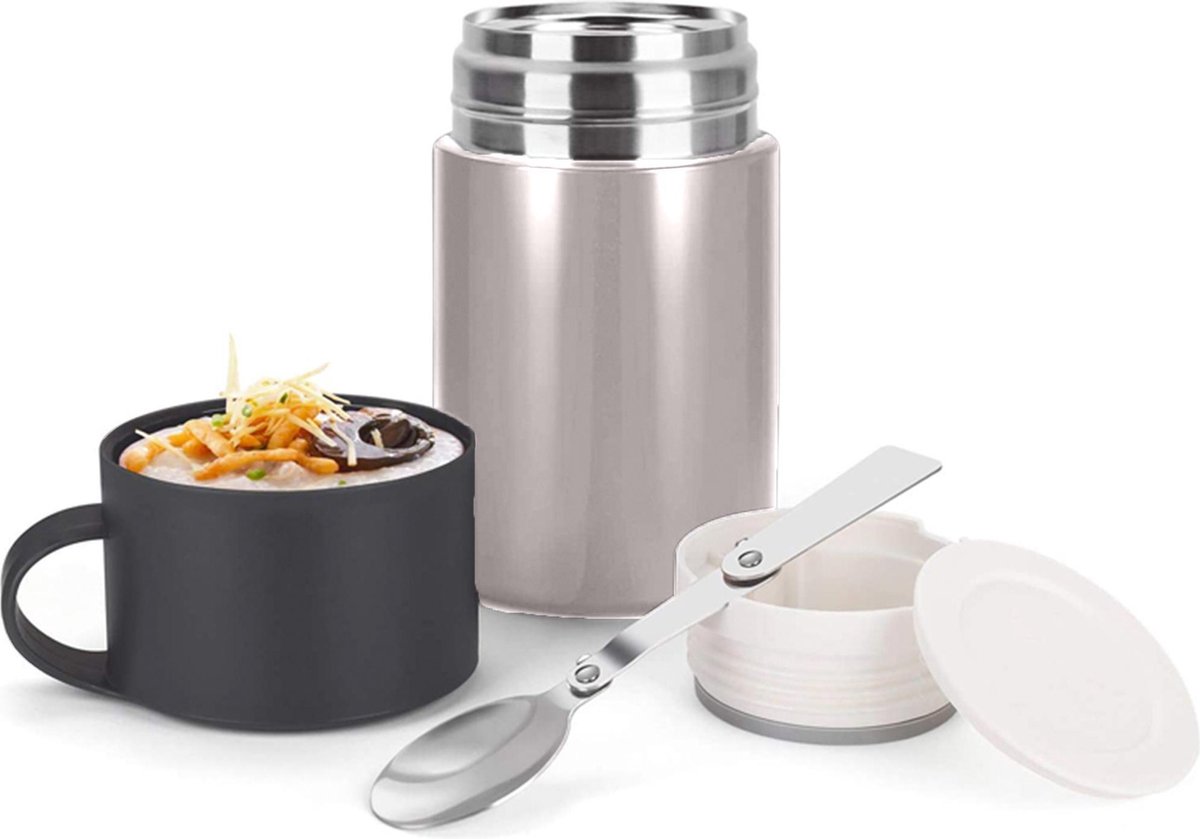 Voedselcontainer Thermos met Lepel | 500 ML | Lunchbox Beker voor Voedsel &  Soep | Zwart | bol.com