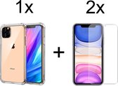 iParadise iPhone 11 Pro hoesje shock proof case transparant cover hoes hoesjes - 2x iphone 11 pro screenprotector screen protector