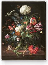 Bloemenvaas - Jan Davidsz de Heem - 19,5 x 26 cm - Niet van echt te onderscheiden schilderijtje op hout - Mooier dan een print op canvas - Laqueprint.