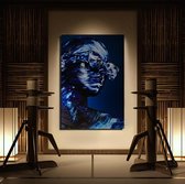 Kanwall - Schilderij - Luxe Girl Woonkamer Slaapkamer Paint Design Art ** Dik! Effect** - Blauw - 100 X 75 Cm