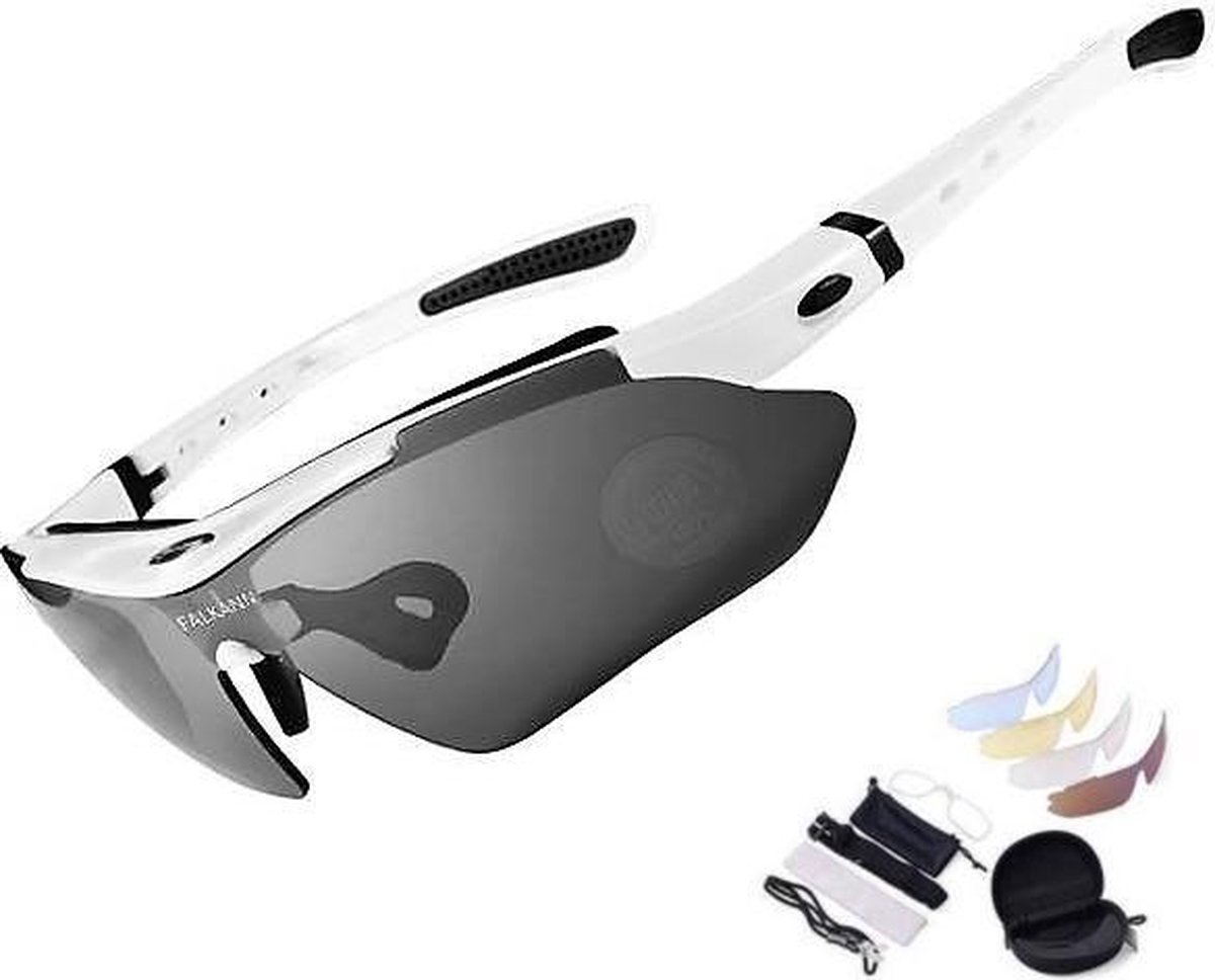 Falkann Basics Fietsbril / Sportbril Set Wit 5 Glazen inc. Gepolariseerde