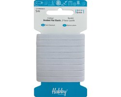 Habby elastiek 6mm | Rubberen band | Plat gevlochten | Wit | 5 meter | Hobby - Knutselen - Naai elastiek