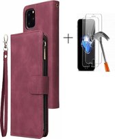 GSMNed - Etui de téléphone en cuir Rouge - Etui en cuir de haute qualité Rouge - Etui de Luxe pour iPhone - Fermeture magnétique pour iPhone 12 / 12 Pro - Rouge - 1x protecteur d'écran iPhone 12 / 12 pro