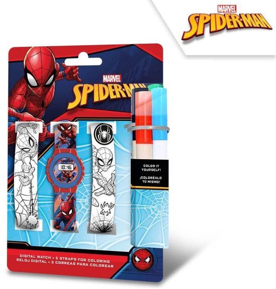 Spiderman digitaal horloge + 2 horlogebandjes om in te kleuren
