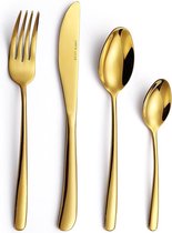 Lucy's Living Verona bestekset goud - 6 persoons - 24-delig bestekset - zwart - zilver - tafelen - diner - koken