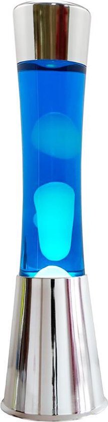i-Total Lavalamp - Lava Lamp - Sfeerlamp - 40x11 cm - Glas/Aluminium - 30W - Blauw met witte Lava - Zilver - XL1773