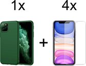 iPhone 12 Pro hoesje groen - iPhone 12 pro hoesje siliconen case hoesjes cover hoes - 4x iPhone 12 pro screenprotector