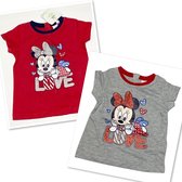 Disney Minnie Mouse t-shirt - set van 2 - rood + grijs - maat 86/92 (30 maanden)