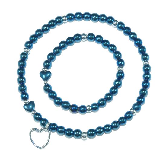Jewellicious Designs armbandenset - blue hematite & silver plated mama & baby girl - kraamcadeau - blauw