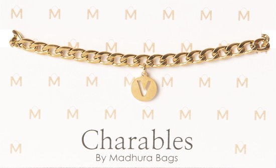 Charables by Madhura Bags Armband Elegance Goud – Waterproof – Hypoallergeen – RVS - Naamletter V