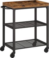 VASAGLE Keukenplank op wielen, serveerwagen met 3 niveaus, keukenwagen, magnetronplank, voor mini-oven, broodrooster, metalen frame, met 6 haken, 40 x 60 x 89 cm, Golden Oak Cloud White KKS060Y09