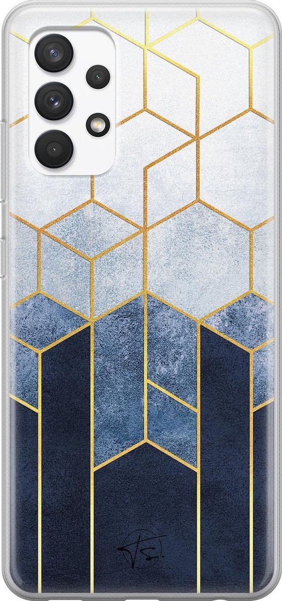 Samsung Galaxy A32 4G siliconen hoesje - Geometrisch fade art - Soft Case Telefoonhoesje - Blauw - Print