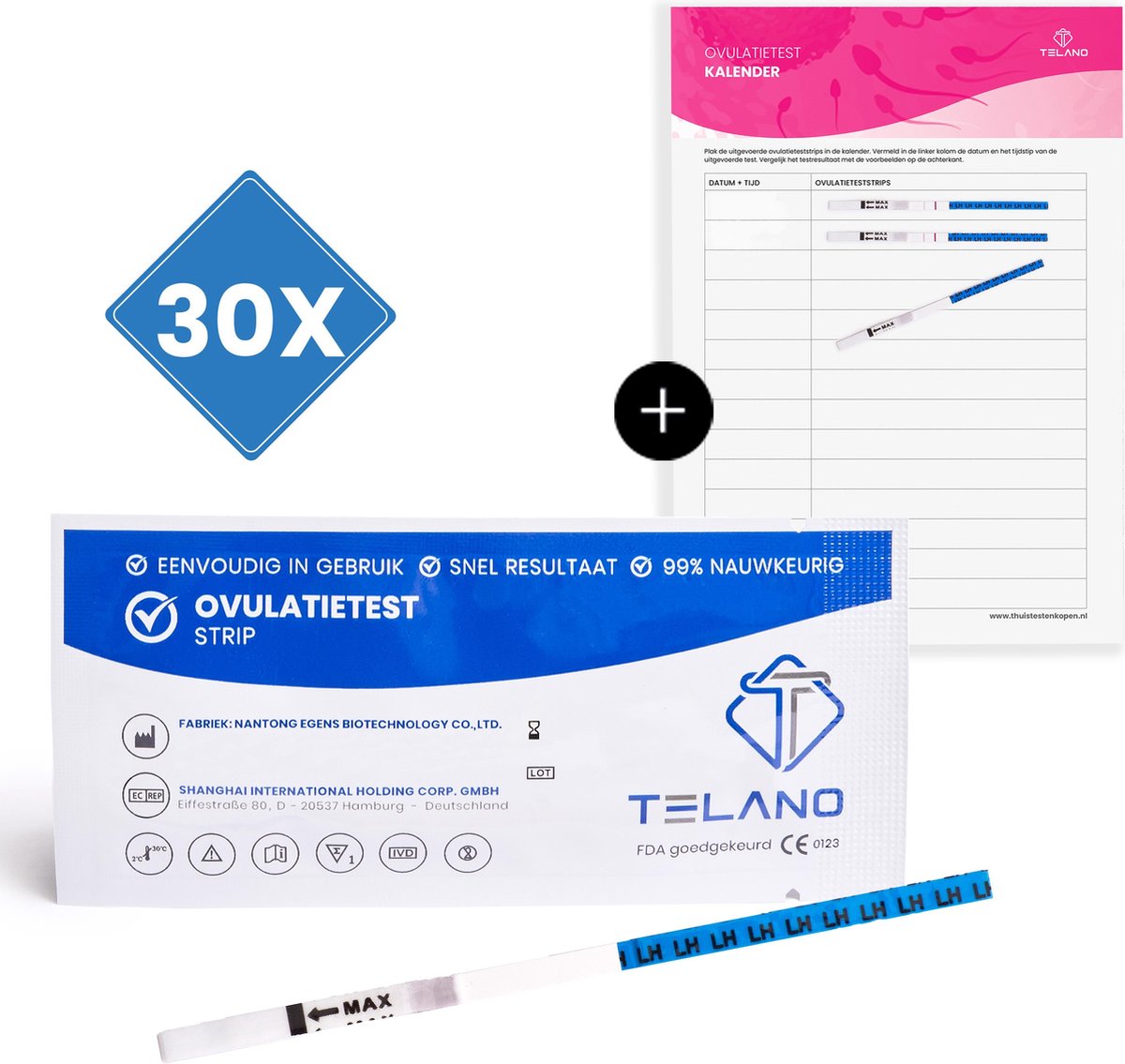 Telano Ovulatietesten Dipstick Vroeg 30 testen - Gratis Ovulatiekalender - Ovulatietest Strip