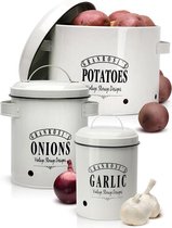 Bocaux de conservation Klarstein Granrosi Georgia - lot de 3: pour ail, oignons et pommes de terre - look rétro classique - plaque en acier émaillé