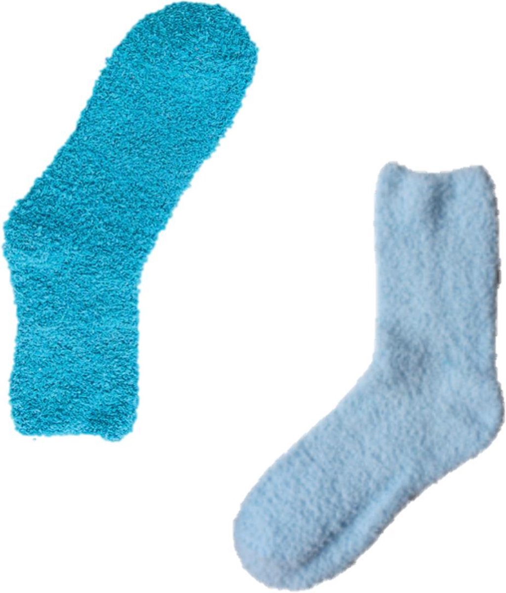 Binkie Huissokken Box | 2 paar Slofsokken |Blauwe Fluffy Socks voor Hem en Haar| Maat 37-42