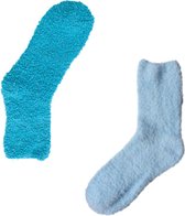 Binkie Huissokken Box | 2 paar Slofsokken |Blauwe Fluffy Socks voor Hem en Haar| Maat 37-42